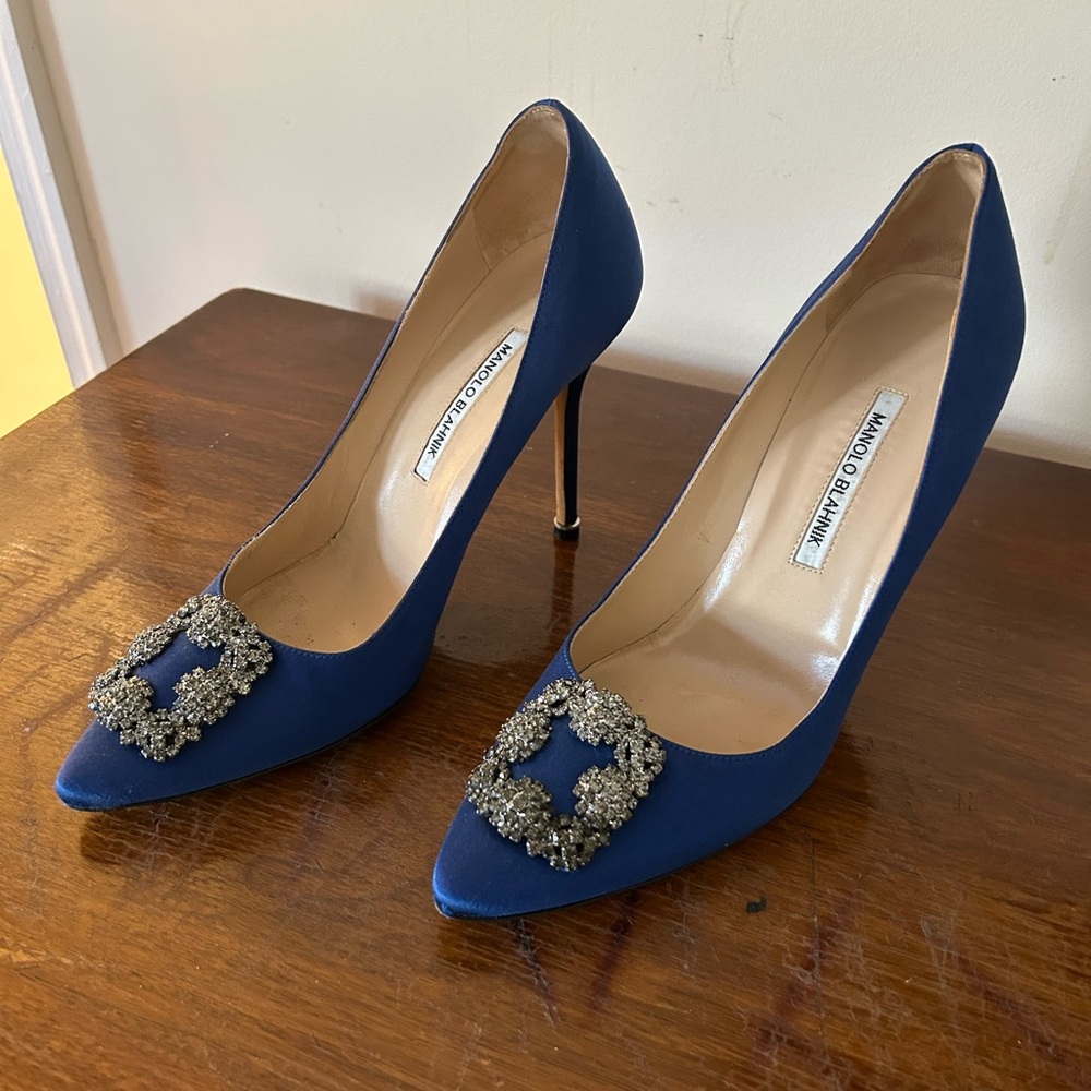 Manolo Blahnik Blue Heels with Silver Embellishments - Picture 6 of 6